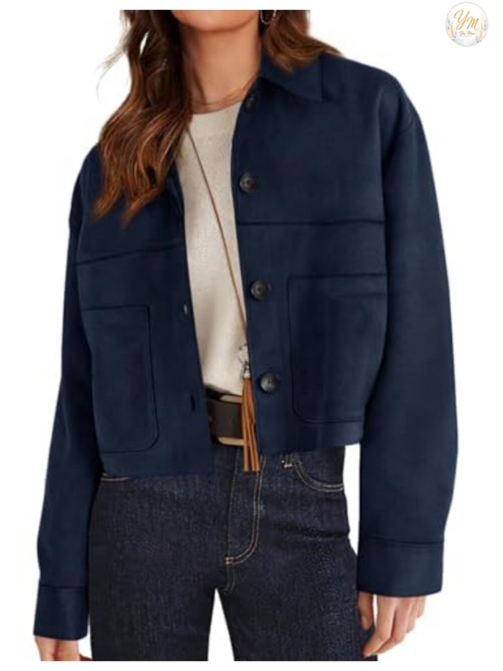 Women's Faux Suede Shacket Cropped Button Front Jacket